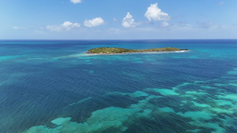 Aerial view of a scenic island in St. Croix waters